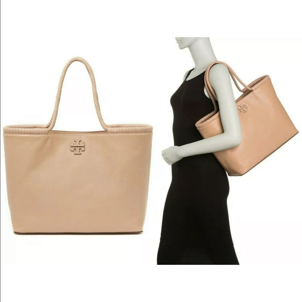 Tory Burch Taylor Tote Leather Shoulder Bag Shopper Handbag in Devon Sand - Picture 5 of 15
